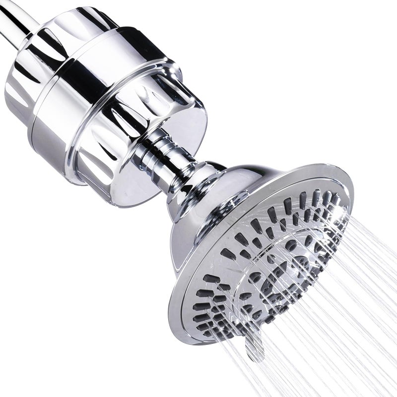 Bright Showers High Pressure Shower Head with Shower Filter, 5 Spray Settings, Polished Chrome, Removes Chlorine, Fluoride, Sediments, 4.7"" Diameter - Image 1